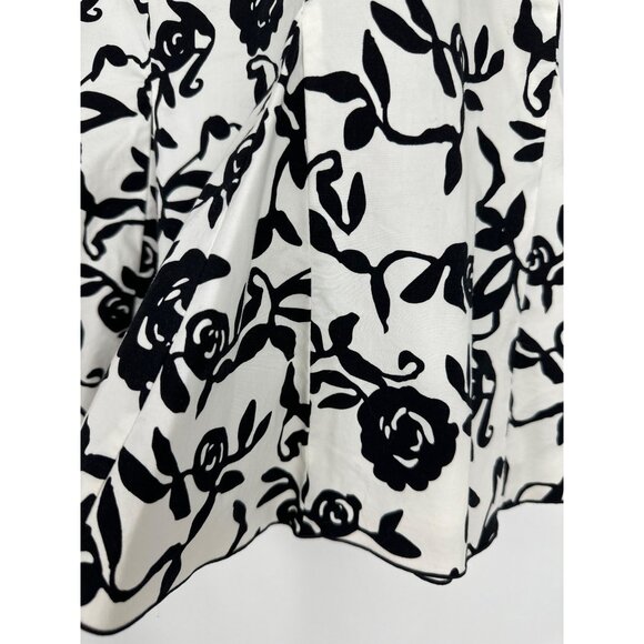 White House Black Market Womens Floral Flared Black & White Cotton Skirt Size 8 - Picture 3 of 10